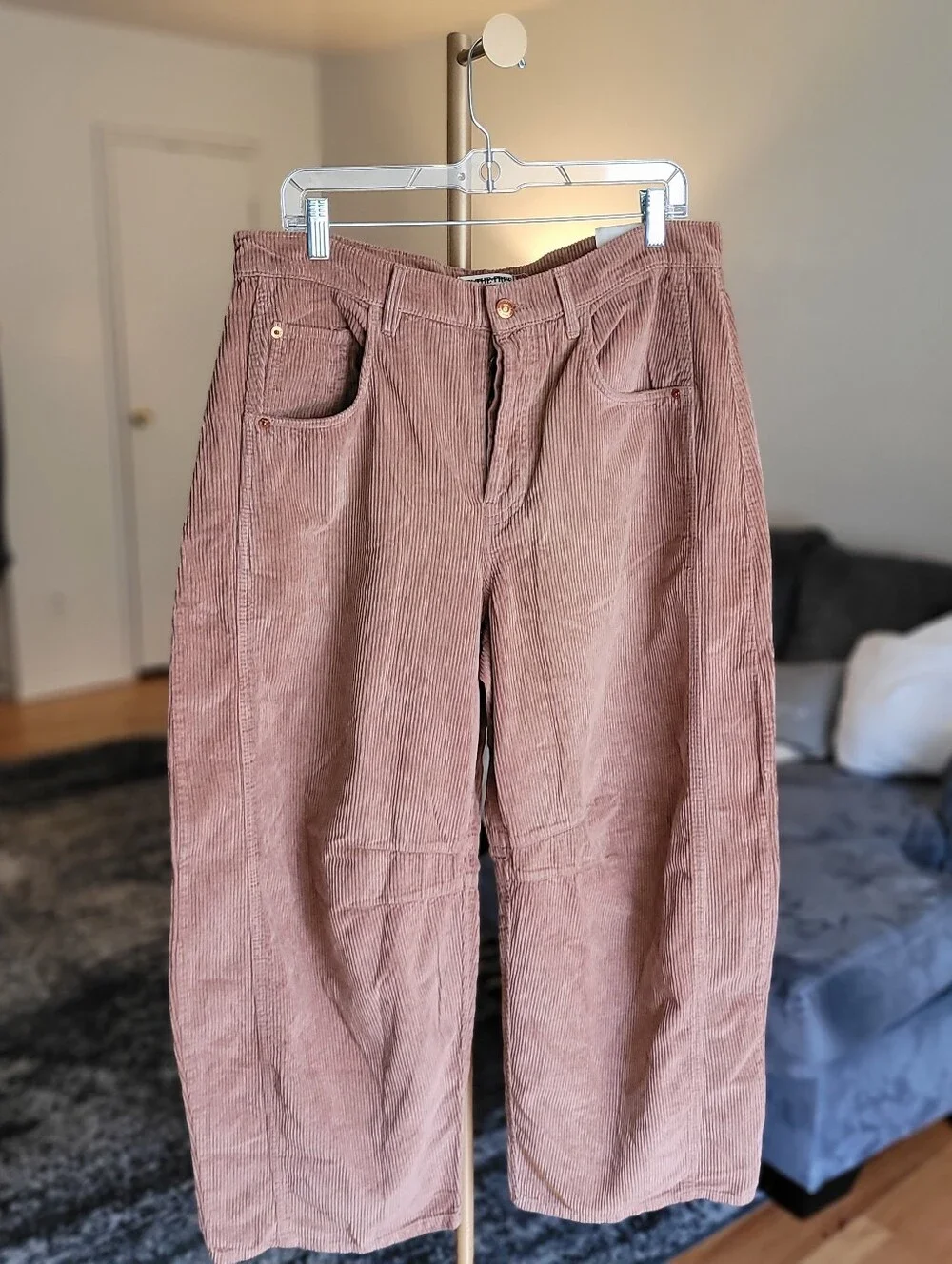 Free People We The Free Good Luck Mid-Rise Cord Barrel Pants Moca Brown Size 31 - Picture 3 of 16